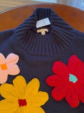 CATO LONG SLEEVE NAVY CROP SWEATER WITH FLOWERS- NWT. - SIZE LARGE